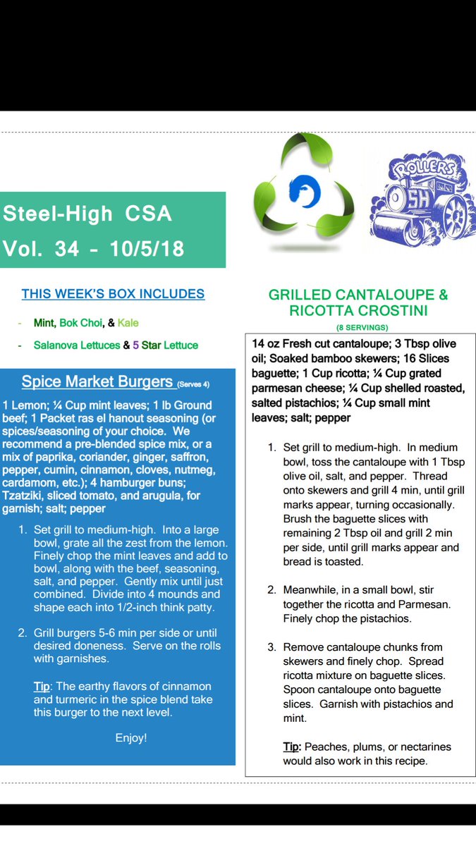 schooltotable's tweet photo. The CSA brochure from this weekend with two recipes! @shsdrollers #RollerNation https://t.co/mHC3q1GHaP
