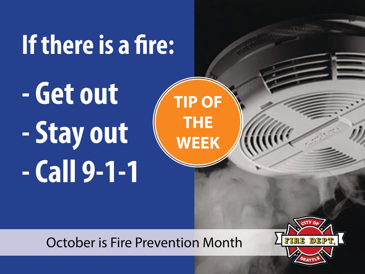 SeattleFire's tweet photo. We have responded to several fires 🔥this weekend. Please take a moment to ensure your smoke alarms are working, and if there is a fire, GET out, STAY out and CALL 911. Must be the change of seasons 🍂🍁. #preventionmonth #staysafeSeattle https://t.co/JhKwOj6GSG