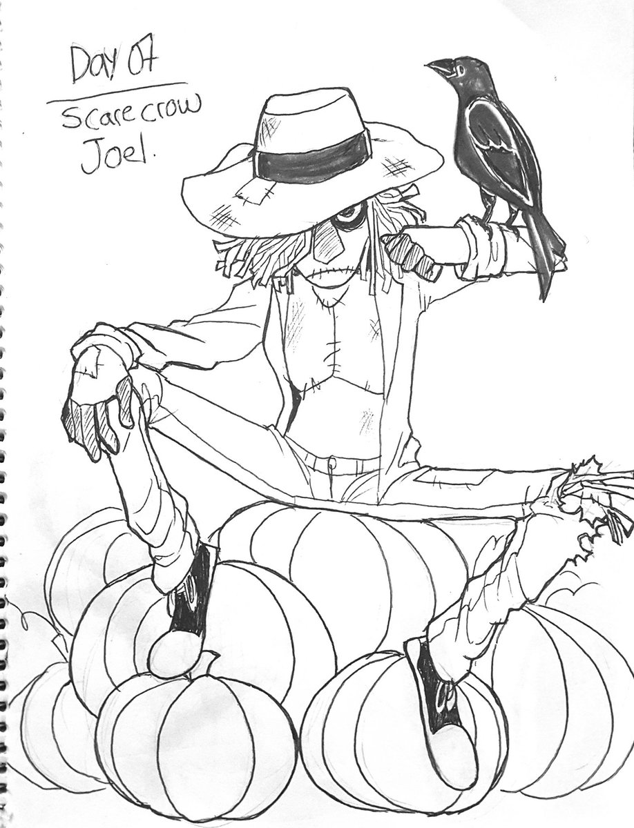 #inktober2018 Day 07. Joel the scarecrow. He is mute but his crows speaks for him. 