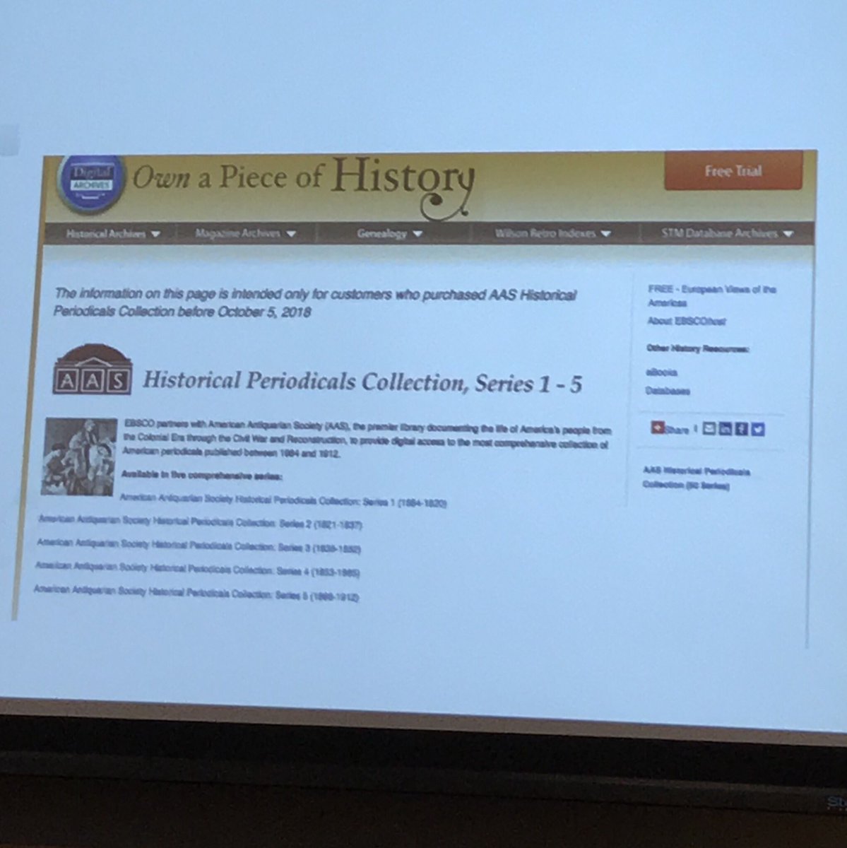 rachellstarry's tweet photo. #s1f The tagline for EBSCO’s digital archives periodical subscription - “Own a piece of history” - is shockingly problematic #budsc18 https://t.co/2WQiWvv38J