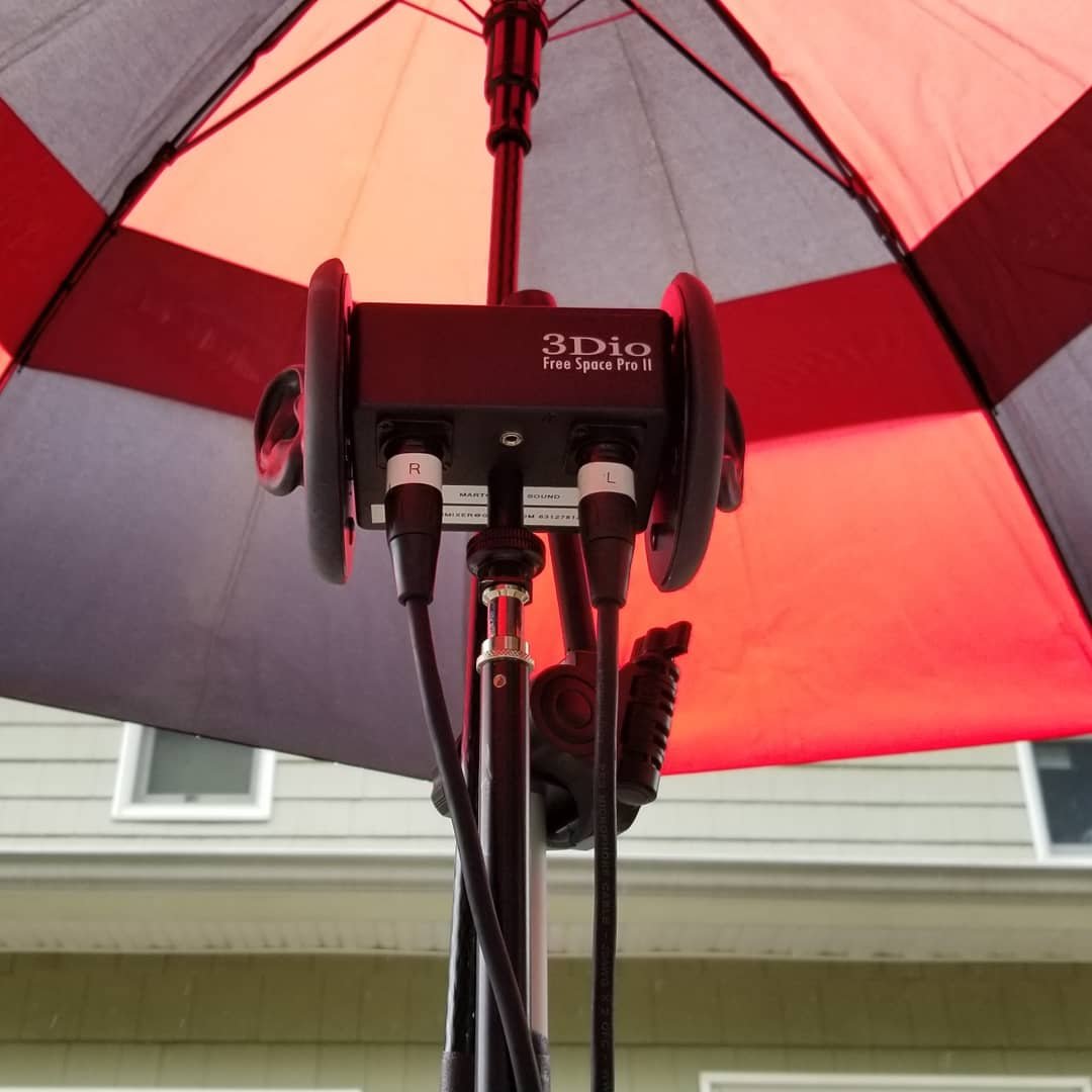Travelear_'s tweet photo. Wooohoo it's #SoundscapeSunday! This week's 3D Soundscape is "Umbrella Rain", now available on the Travelear app. Battling wind and leaking umbrellas was challenging but I'm really happy with the result. Take a listen here https://t.co/RAMSbraFDC #3Daudio https://t.co/rm7xcMOHGR