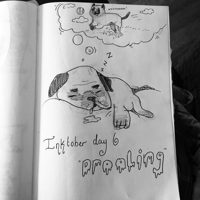 Inktober day 6 "drooling" I love pugs so much I just cAn't 