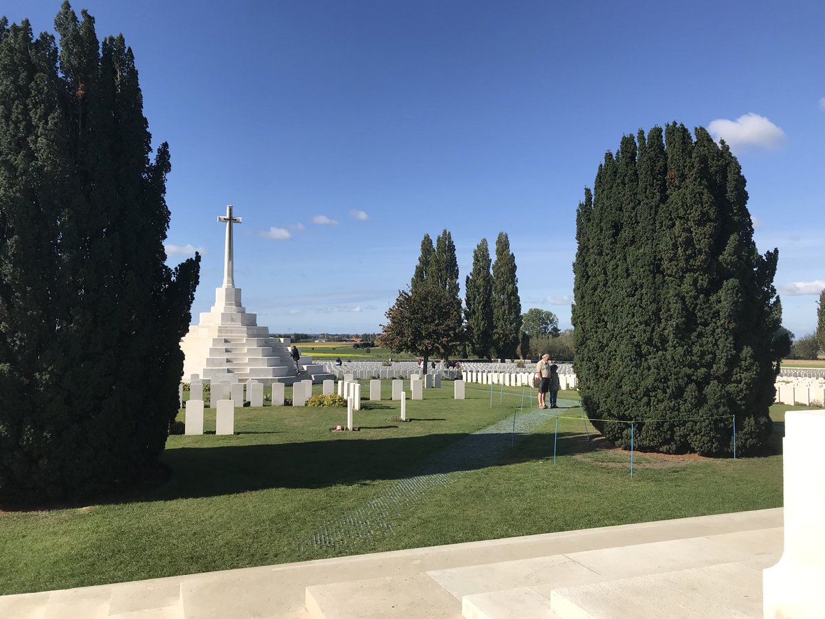 KS3hist's tweet photo. Day 3 - Tyne Cot Cemetery just outside the village of Passchendaele. The first image is of our Rushcliffe ceremony. #Belgium2018 https://t.co/gXtHuWvndO