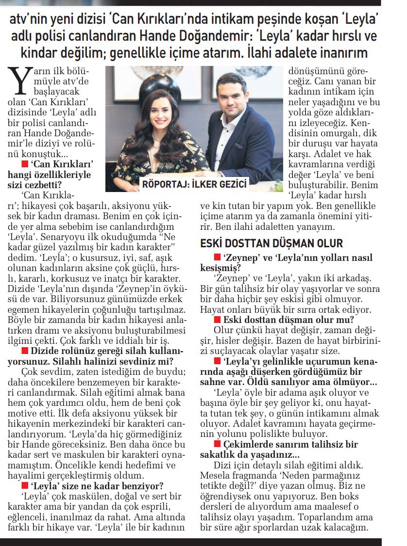 07/10/2018 tarihli #SabahGazetesi ropörtajı! #HandeDoğandemir #CanKırıkları