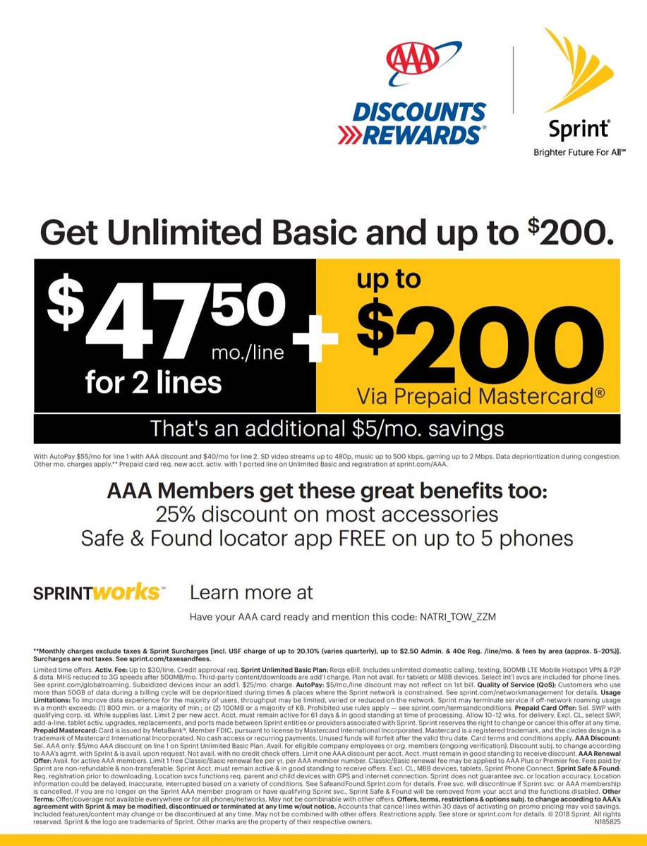 TMobileTX's tweet photo. Attn: AAA Members
Just another added benefit when you #SwitchToSprint. #AAANews #Sprint #MembersPerk https://t.co/bjuFwE7XL1