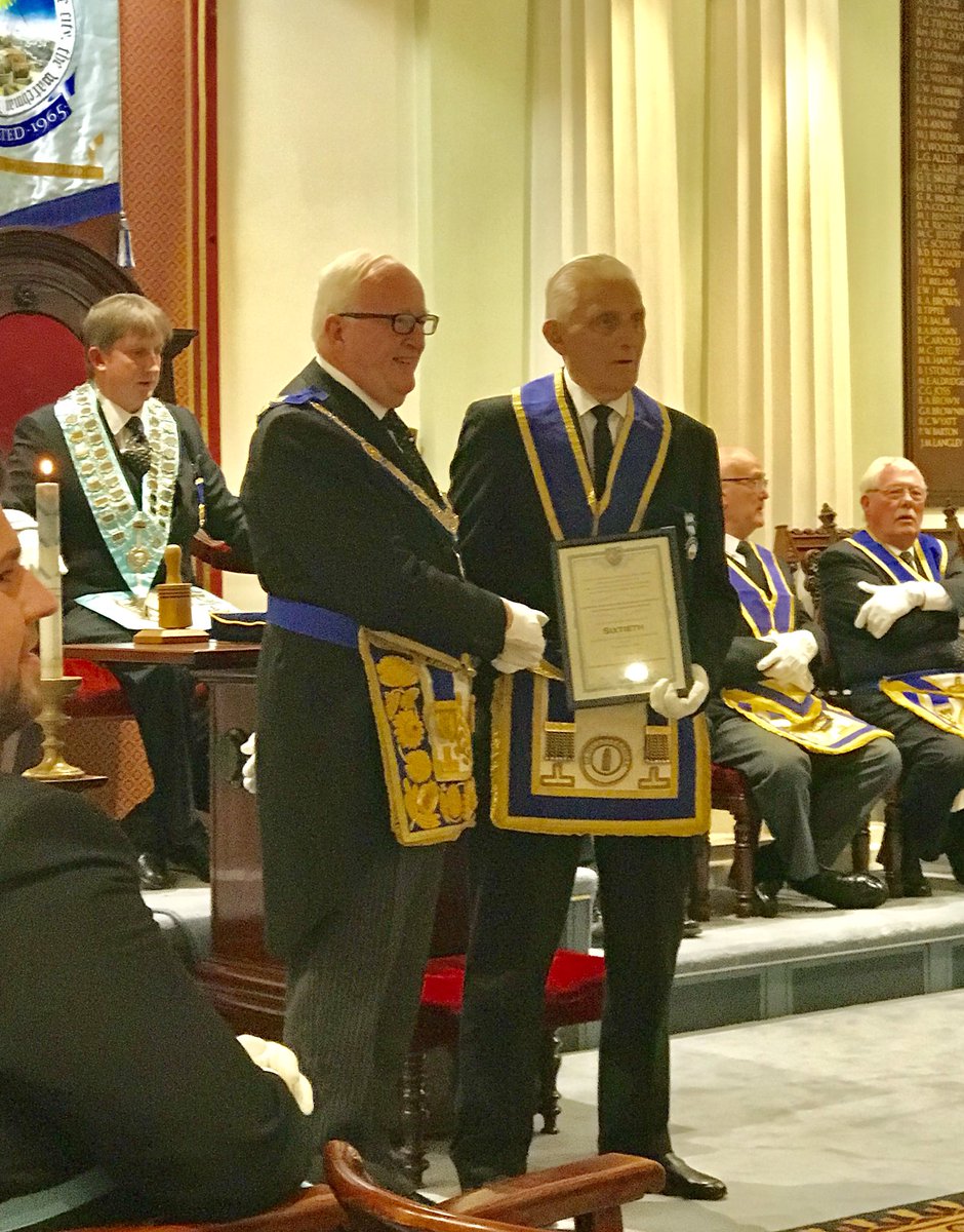 V W Bro Ray Guthrie, W Bro Tony Guthrie, W Bro Ron Babbage, W Bro Phil Turner and W Bro Richard Dredge traveled to Stroud on Sat to witness W Bro Jim Mail receiving his 60 Year Certificate and pin from the Provincial Grand Master of Gloucester RW Bro Desmond H T Henderson- Ross.