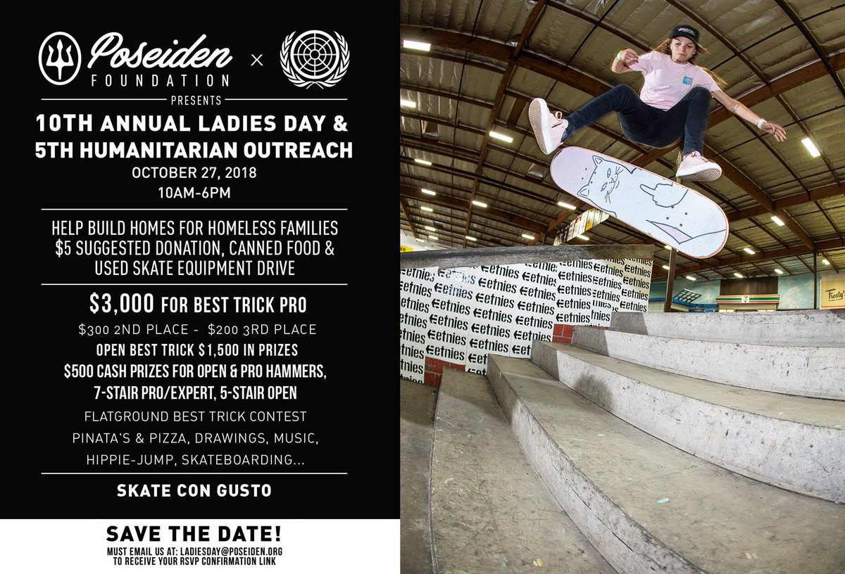 SAVE THE DATE! Poseiden Foundation ’s 10th Annual Ladies Day at The Berrics is coming up on October 27th ✨ E-mail ladiesday@posiden.org to sign up!