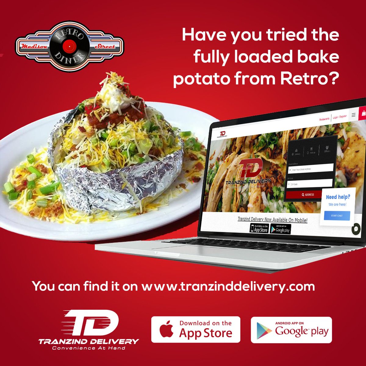 Tranzind's tweet photo. Have you tried the fully loaded bake potato from Retro Diner ? You can find it on https://t.co/O9CXAlpEUU

Enjoy! https://t.co/LFNZDYNP7E