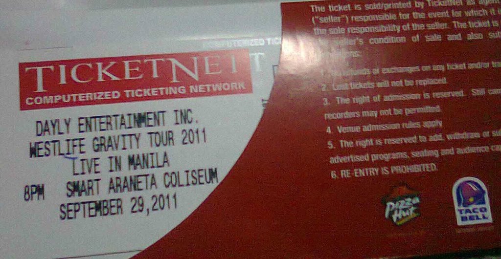MarkusNickyKian's tweet photo. my old Westlife tickets during their Gravity Tour Sept 29 2011 In Manila and Oct 7b2011 Kuala Lumpur VIP Now I Cant Wait to Watch your Reunion Concert Boys.the unforgetable moments @MarkusFeehily @NickyByrne @KianEganWL @ShaneFilan #TeamFeehily #TeamByrne #TeamEgan #TeamFilan https://t.co/5L3AmManxg