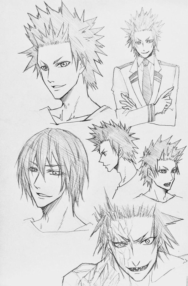 色々練習。
左上は結構イケメンに描けた。
左下は誰だお前状態。 