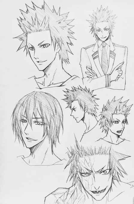 色々練習。
左上は結構イケメンに描けた。
左下は誰だお前状態。 