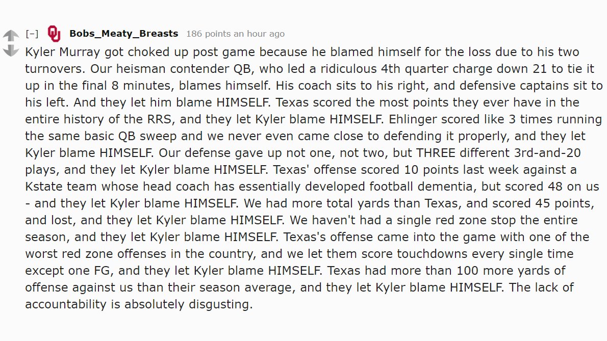 spolarbear72's tweet image. This is what a lot of fans feel! @LincolnRiley is a disappointment in allowing this! If @LincolnRiley has any integrity he will #FireMikeStoops! @RedditCFB: Oklahoma fan vents his frustration with the #Sooners after their loss to Texas: