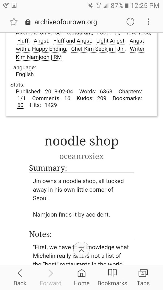noodle shop by oceanrosiex• seokjin owns a restaurant and joon is a writer and a regular customer• joons identity is kind of a plot twist• angsty, but heartwarming too https://archiveofourown.org/works/13577265 