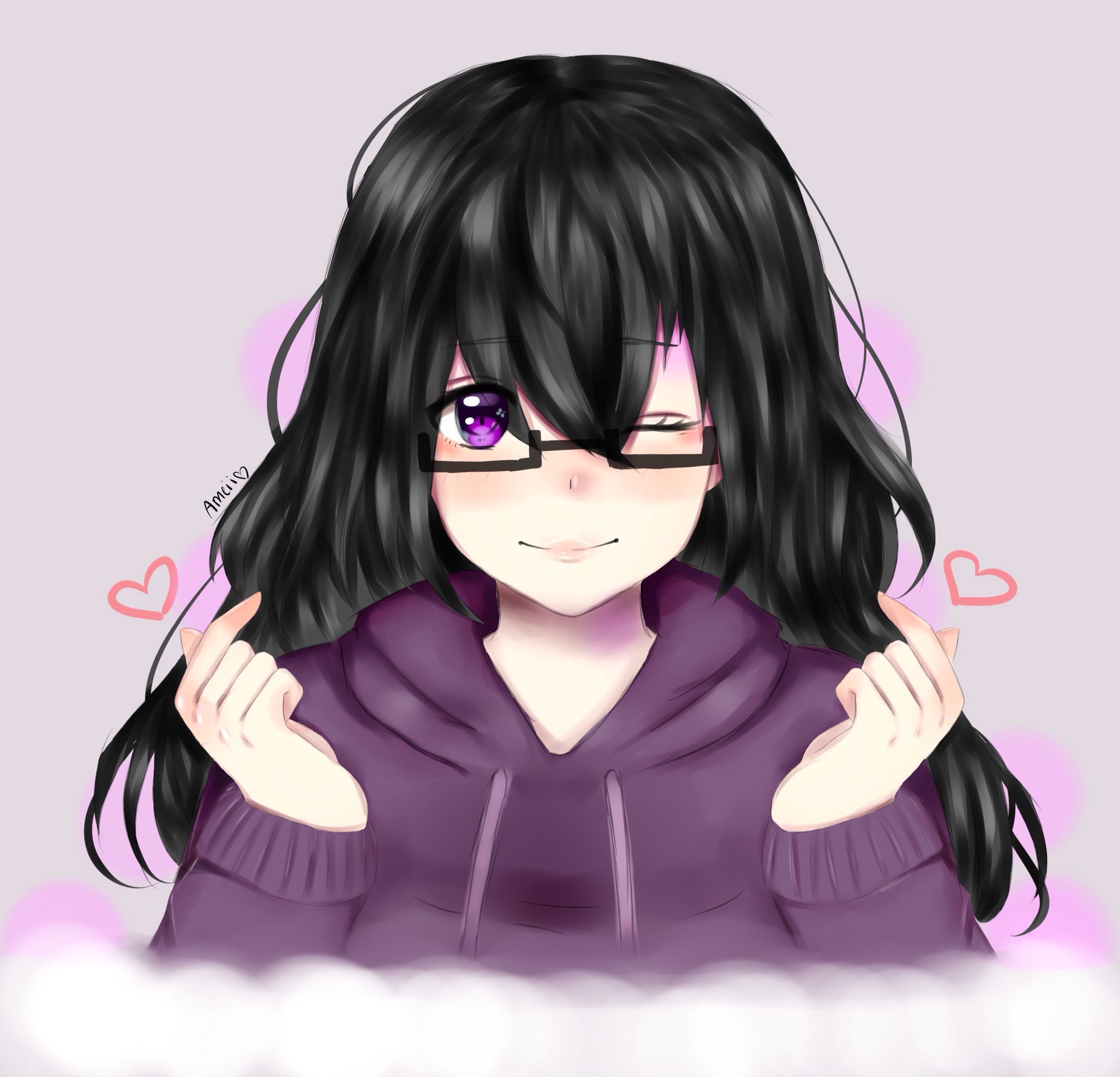 A anime drawing of a girl in a black sweater