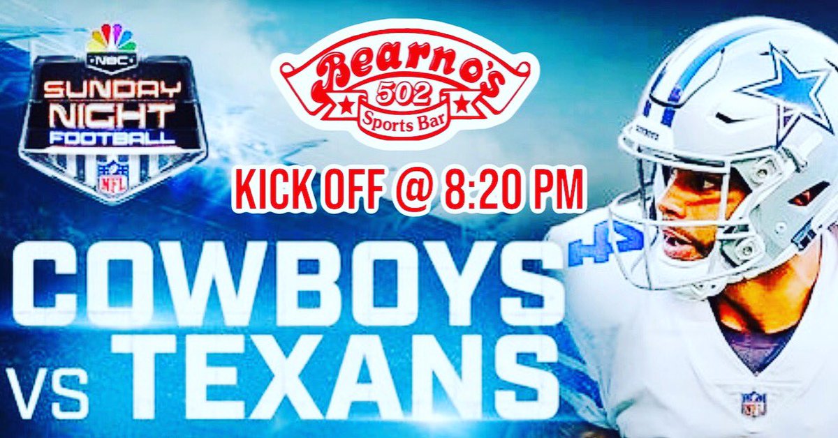 Bearnos502's tweet photo. TONIGHT, the Dallas Cowboys take on the Houston Texans in an In-State grudge match, made for Sunday Night Lights.. it’s a battle of bragging rights, @ Bearno’s 502!!🍕🐔🍺🏈 #Bearnos502Louisville #NFL #NotYourPaPasPizza👴🏼❌🍕 https://t.co/Ot6dpiPtzj