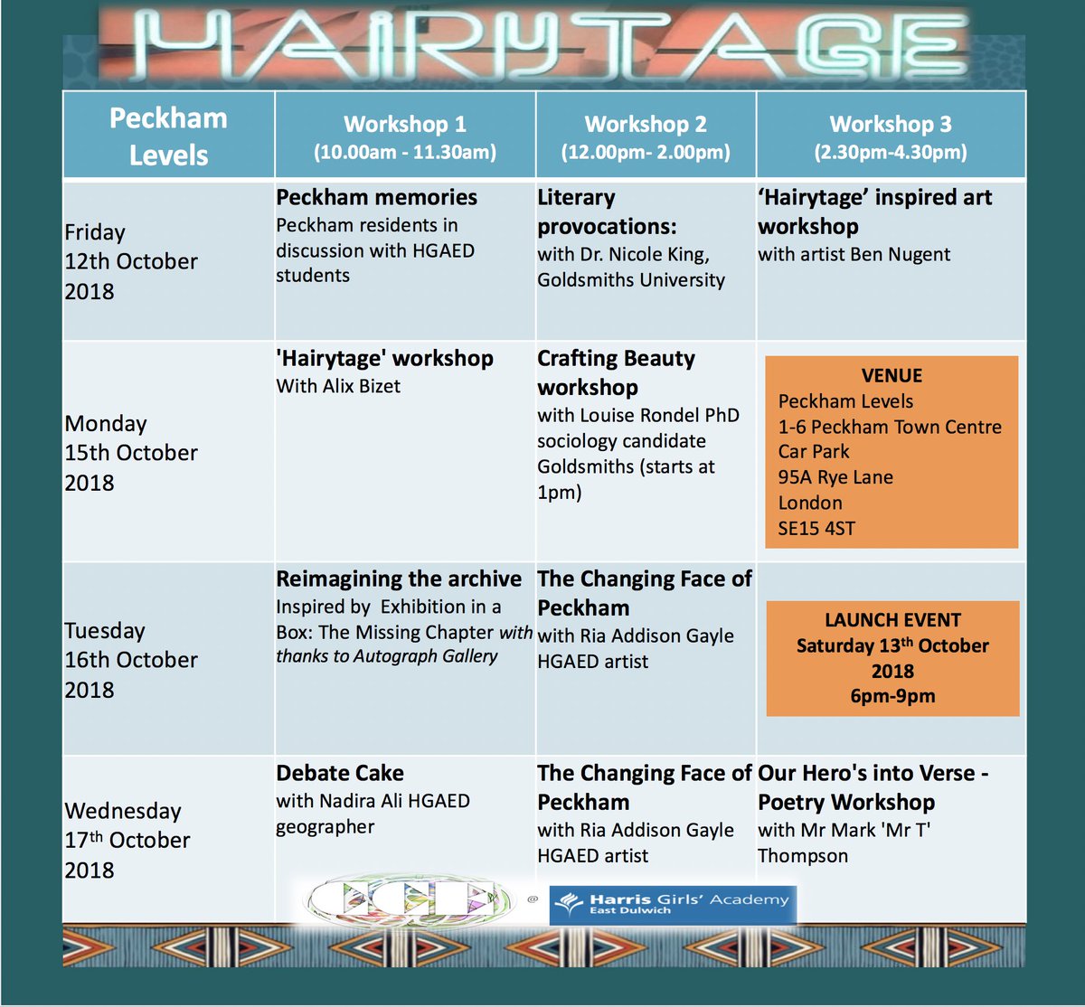 Very excited for our Peckham Level events starting next Friday! Join us for the launch on Saturday! Watch this space for updates! <a href="/HarrisGirlsED/">HarrisDulwichGirls</a> <a href="/LouiseRondel/">Louise Rondel</a> <a href="/peckhamlevels/">Peckham Levels</a> #BHM2018 #creativeconversions #peckham #se15 #creativecollaboration #creativeactivism