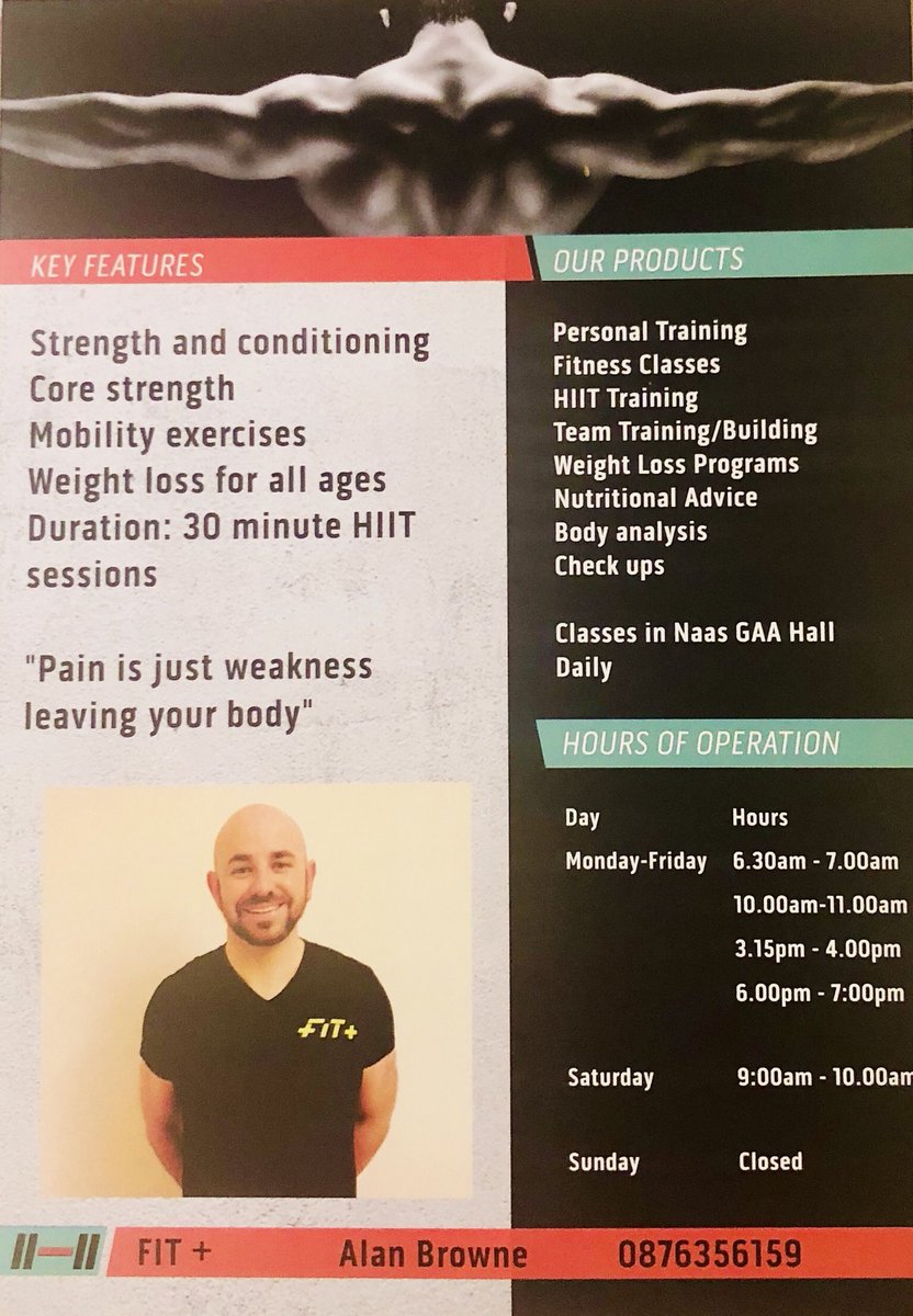 FitplusNaas's tweet photo. @NaasGAA Fitness classes in Naas GAA - EVERY DAY!!!!! Come and try your first class free
Call 0876356159   @Naasball #fitness #naasball #naas #motivation #kildare #naasgaa https://t.co/i14faXpbPJ