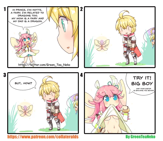 Dragalia Lost 4koma 1 - Fairy and Prince
失落的龙绊4格1 - 妖精和王子
https://t.co/YCGCHqPBaE 