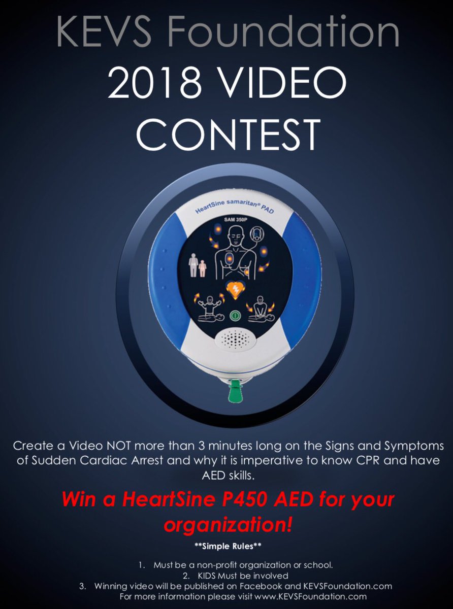 KEVSFoundation's tweet photo. #AED #giveaway2018 in honor Sudden Cardiac Arrest Awareness Month. https://t.co/BSXKRkj2Dw