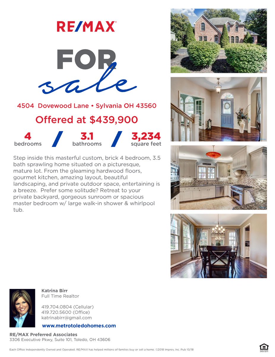4504 Dovewood Lane, Sylvania, Ohio is now Listed!  Stop by and fall in ❤️ with this beautiful home 🏡 439,900.00
#justlisted #sylvaniaschools #katrinabirrgroup #remaxpreferred