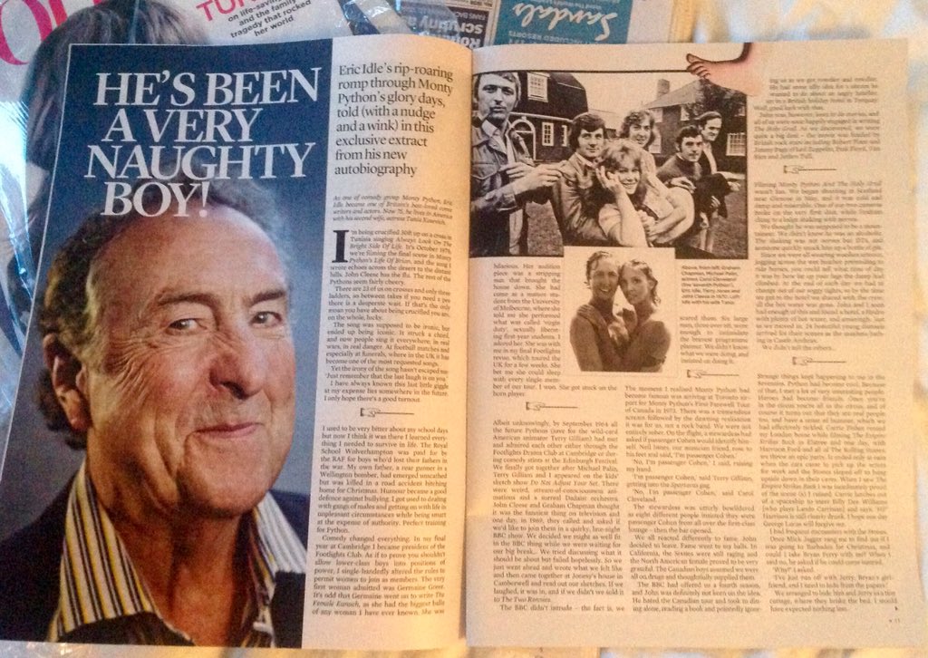 MattNixson's tweet photo. Final book serial in #MailonSunday today is a brilliant read from the wonderful @ericidle #AlwaysLookontheBrightSideofLife via @wnbooks in @EventMagUK #SundaySerial Brilliant tales of #GeorgeHarrison #JohnCleese #MontyPython #CarrieFisher #MickJagger #BillyConnolly https://t.co/VXWsCliBYf