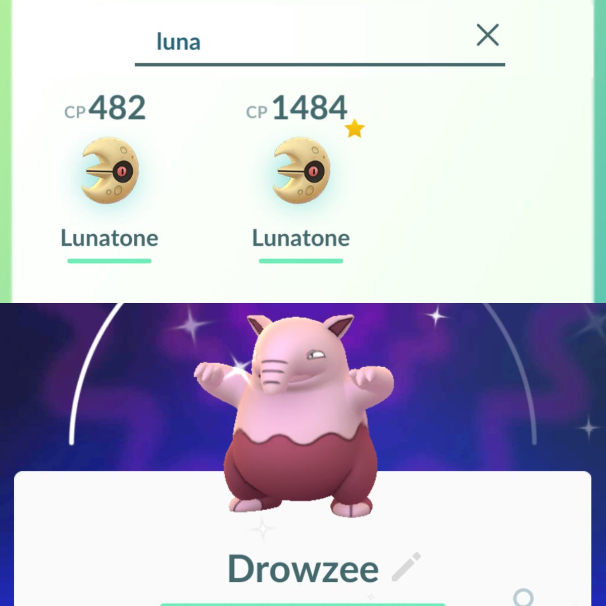 Retro_and_New's tweet photo. Finally caught two Lunatone last night and caught Barney this morning! #praiserngesus https://t.co/nNO3yLEdQg
