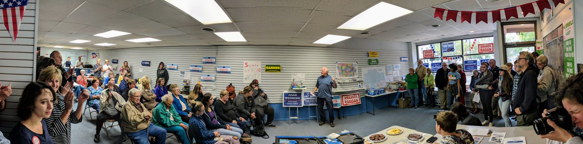 ZachWahls's tweet photo. Standing room only for our #canvassingforchange trip in Mason City in support of @Scholten4Iowa and Senator Amanda Ragan. We're excited to send Steve King home. https://t.co/0CfVKZICrS