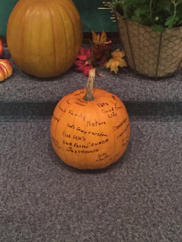 This morning, the members of St. James wrote what they are thankful for on a pumpkin. #ThanksgivingWeekend #myelcic