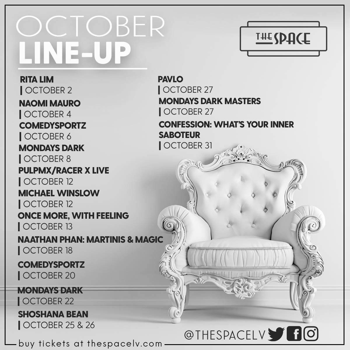 thespacelv's tweet photo. We told you October was packed with awesome shows! Check out what's going on the rest of this month! https://t.co/S8TNp9xl4J