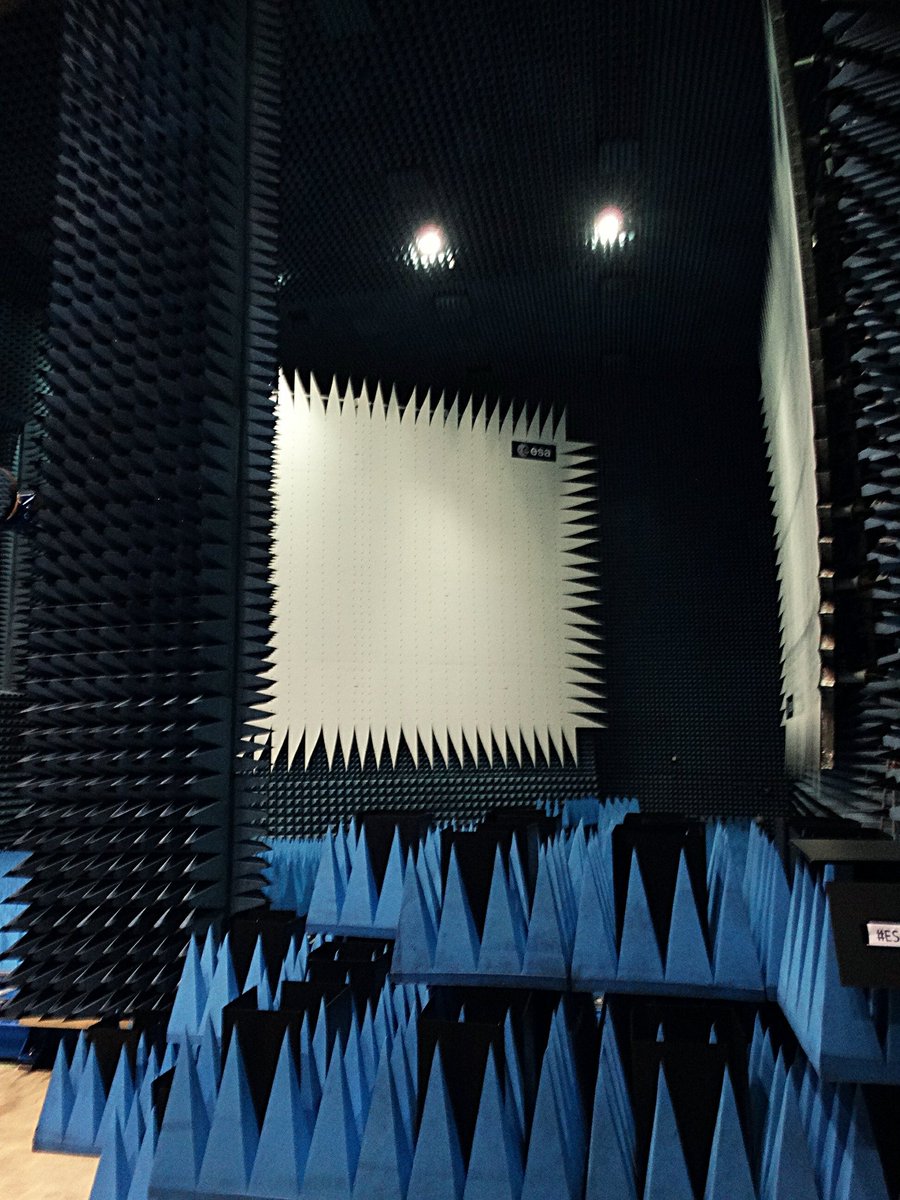 c_gathier's tweet photo. A unique look behind the normally closed doors of #ESTEC TestCentre  #ESAOpenDay radio frequency test chamber #Hertz and the Large European Acoustic Facility #LEAF with enormous sound horns 📯 https://t.co/WerqH9T5r2