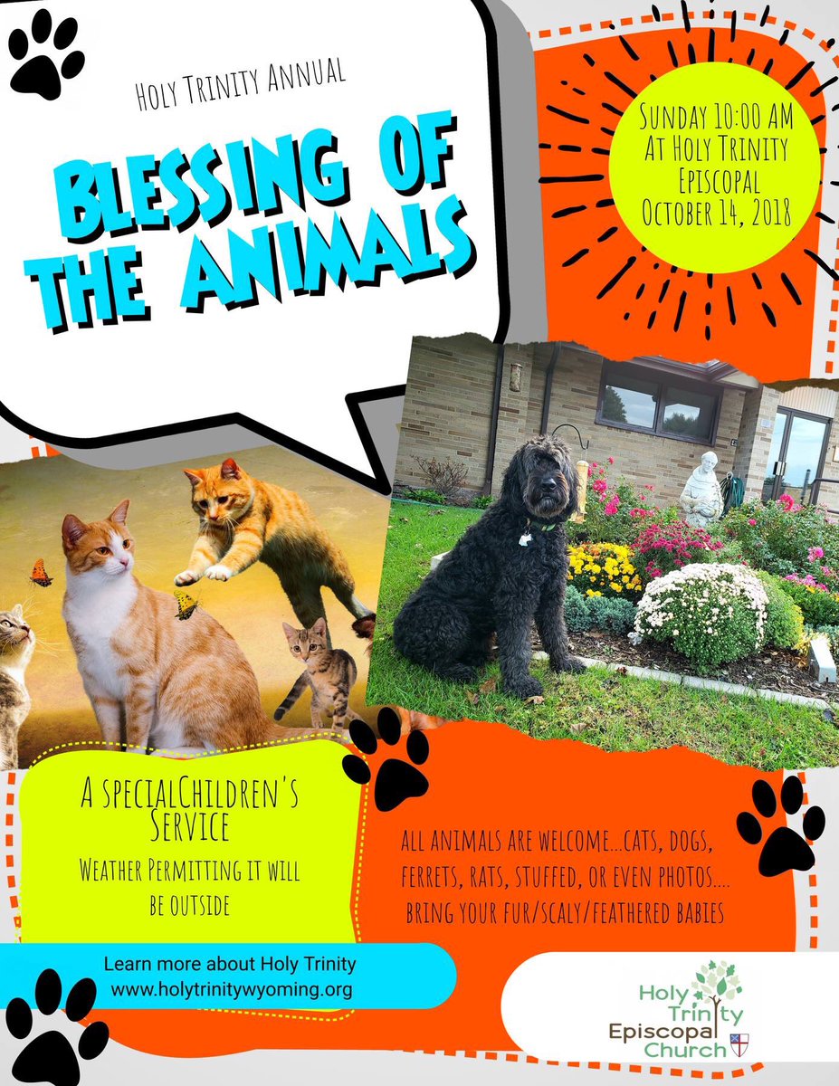 HolyTrinityWyom's tweet photo. Blessing of the Animals!  Next Sunday, bring your pets to church.  #EDWM #Churchevent #GRKIDS #Episcopalian #EPISCOPAL #COOLCHURCH #PETEVENT #DOGLOVERS #CATLOVERS #FREEEVENT https://t.co/xEMx26E3do