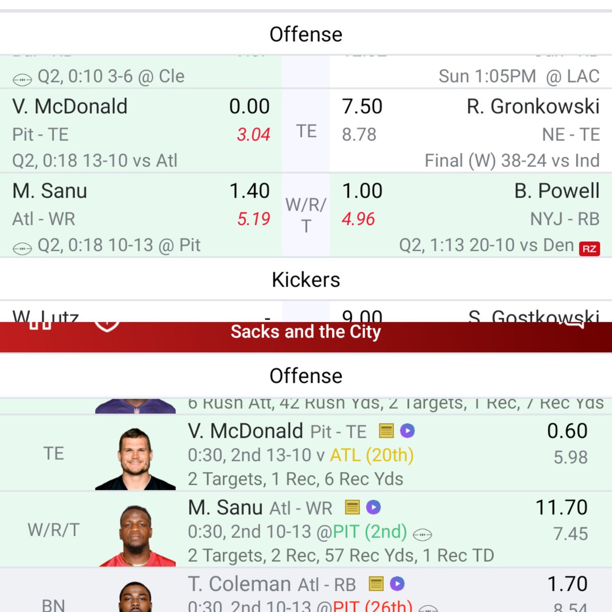 mereterp's tweet photo. Hey @YahooFantasy, why aren't my points for Sanu and McDonald showing up on the matchup view? I should have 10+ more https://t.co/KCk3kB0Hl7