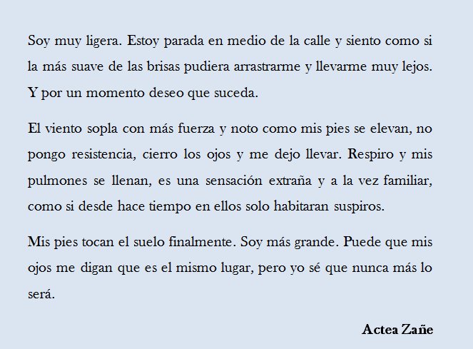 ActeaZane's tweet photo. A veces no es el lugar el que cambia, "solo" cambias tú
#microcuento #microrrelato #cambio #volar #imaginar #soñar #leer #escribir #read #literatura #arte #escritor #vivir #libros #palabras Si te gusta comparte, ayúdame a llegar a más personas :) https://t.co/bJ4HXKybmx