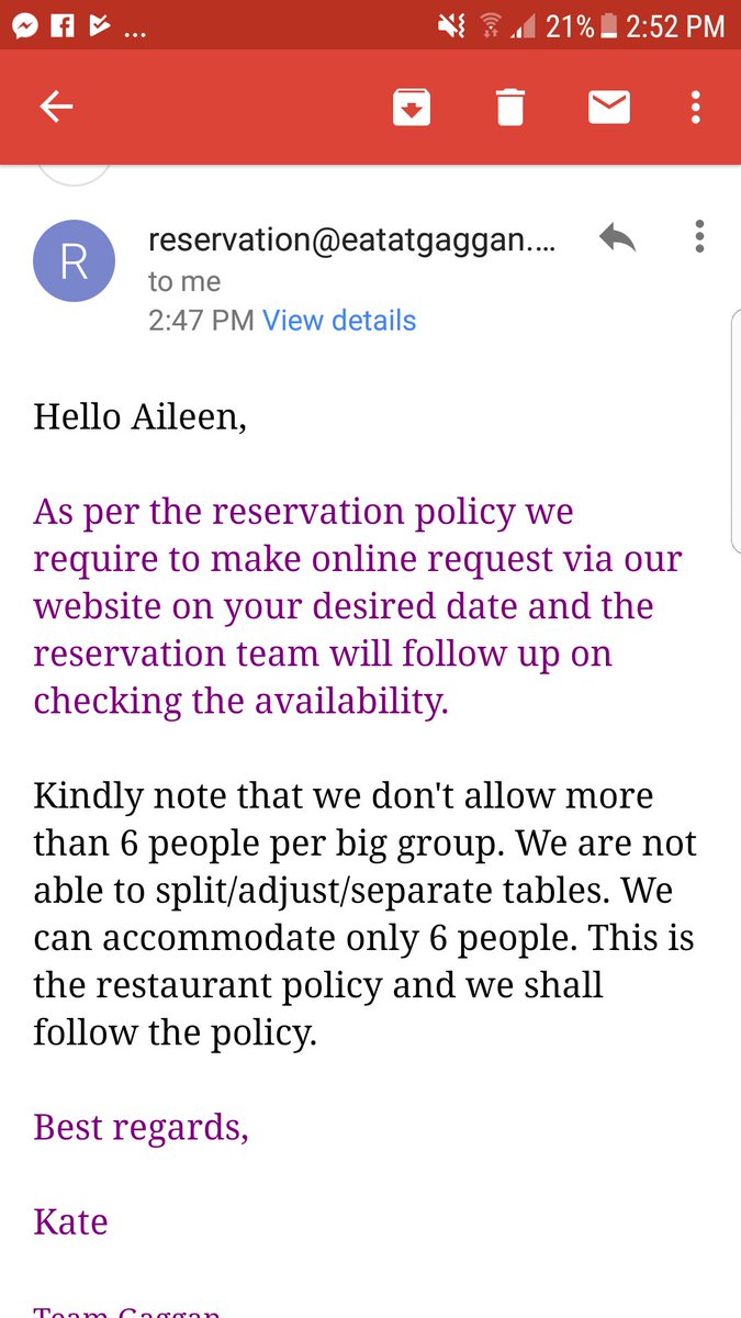 AileenQNguyen's tweet photo. @GAGGANBANGKOK I've been trying to make a reservation at your restaurant since September 21st. I don't understand why you don't have a reservation system like 
https://t.co/VA3cDBxpLl . It would make is so much easier!! 
When I emailed back asking for another date, I get this email... really?! https://t.co/AdNDhnVE2e