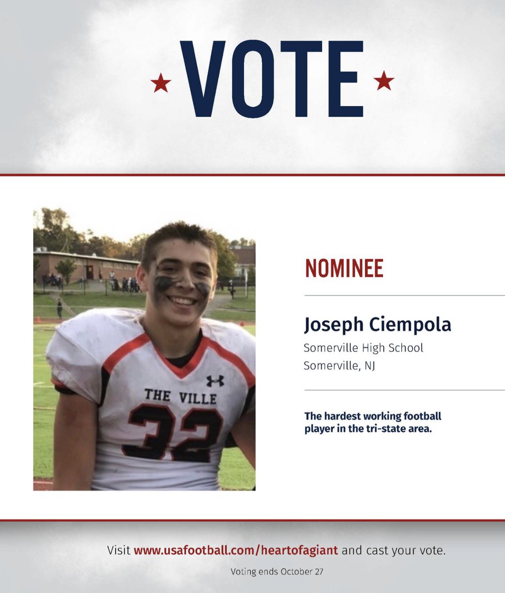 Joe Ciempola has been nominated for Heart of a Giant Award for his work on the football field & with @SHSLifeSkills & @SHSUBBC17. Joe is an outstanding young man, please take a moment to vote for him on the link below! www2.usafootball.com/poll_managemen…