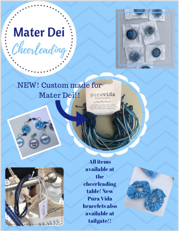 MaterDeiCheer's tweet photo. Stop by the cheerleaders’ merchandise table at the home football game this weekend to check out the new spirit items for sale! #MDCheer https://t.co/3BAfo0N3wQ