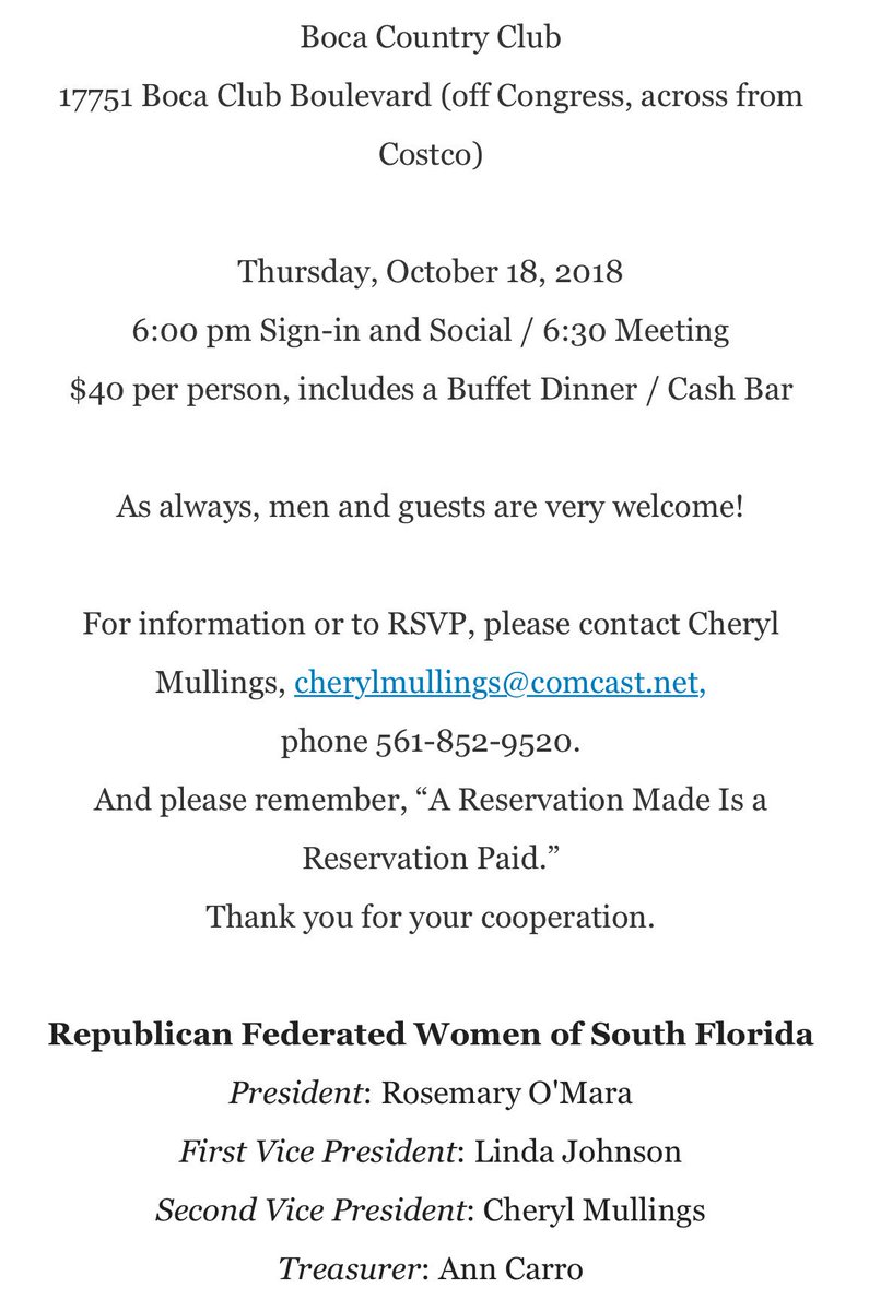 bocapol's tweet photo. .@BocaGOPWomen host @PalmBeachGOP #GOP candidates: #PBC Commission @ElectBillyVale, #FL22 @NicolasKimazFL, #HD89 Mike Caruso, #HD86 Laurel Bennet
•
Thurs., Oct. 18, 2018
6pm
•
@BocaCountryClub
17751 #Boca Club Blvd.
#BocaRaton, #FL
•
#bocapol #pbcpol #flapol https://t.co/5jYu5fy4YK