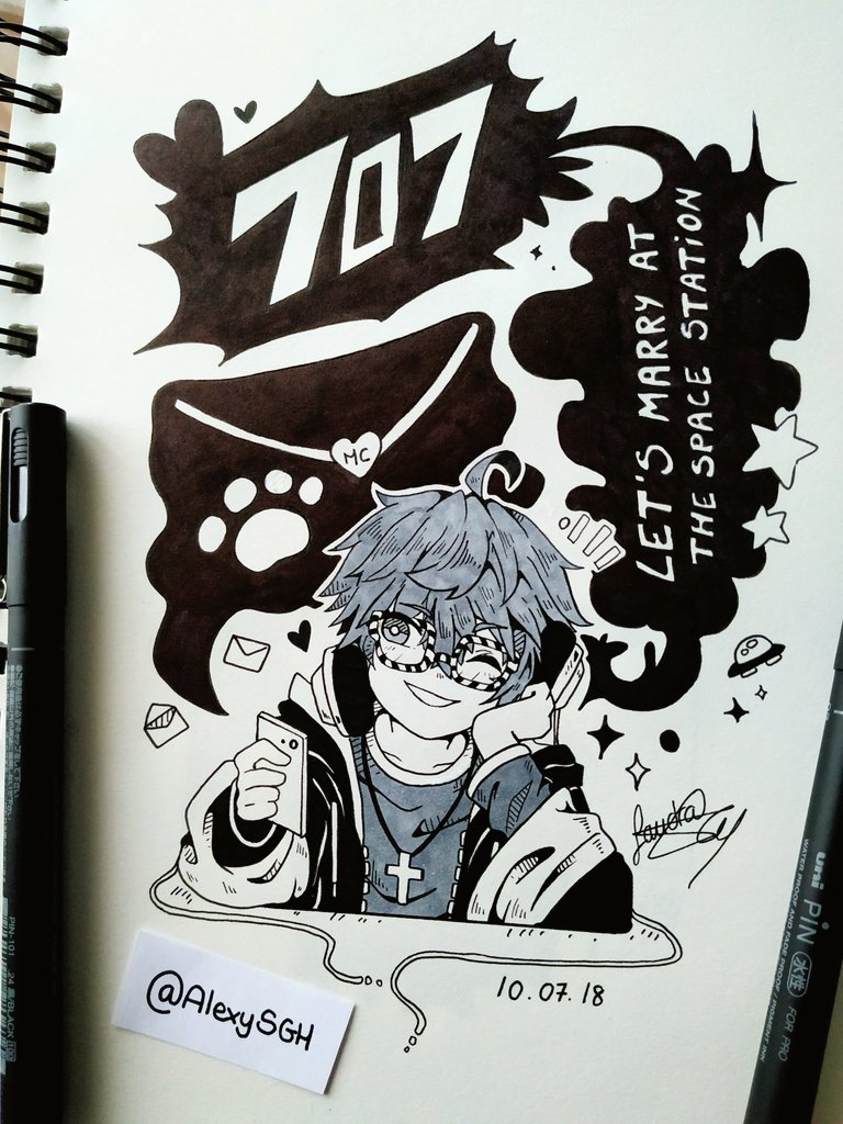 sandraghart's tweet photo. [DAY 07] Text messages 💌✨
Seven from #MysticMessenger for day 07👌💕
#inktober #inktiber2018 https://t.co/fTIOGlkmJs