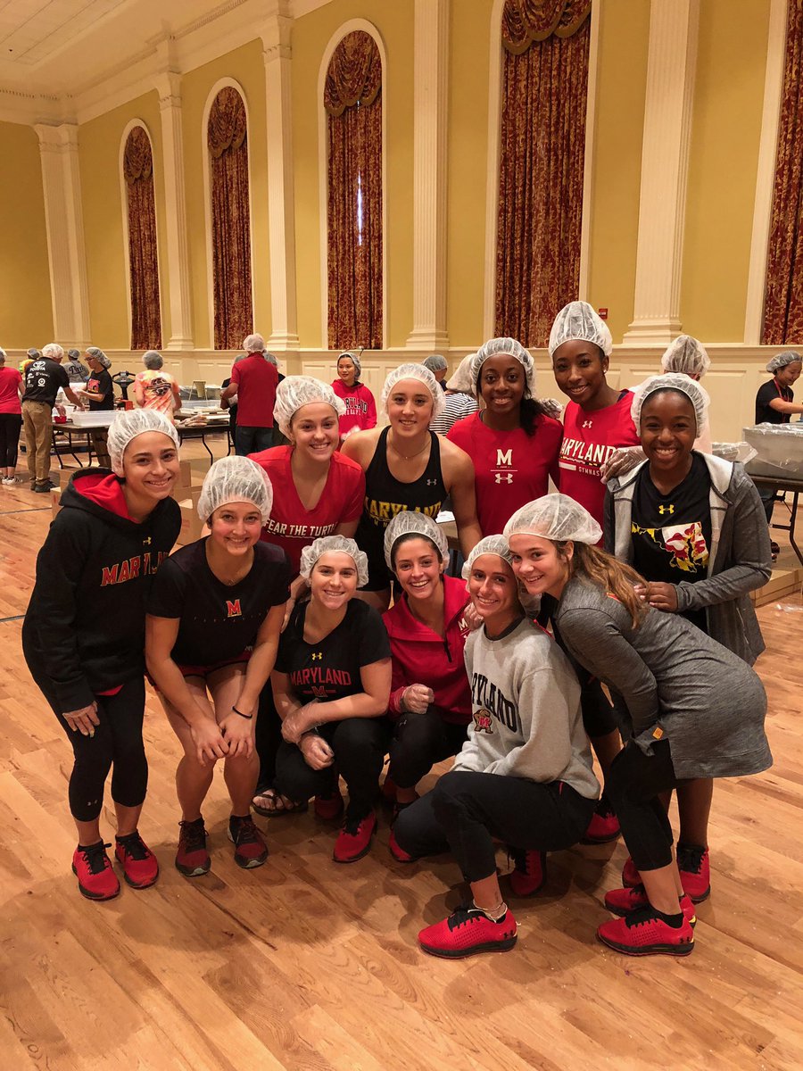 TerpsGymnastics's tweet photo. Today to #GymTerps (and many others) helped packed over 400,000 meals for local children and families in need. #TerpsAgainstHunger https://t.co/WzpxOAORVS