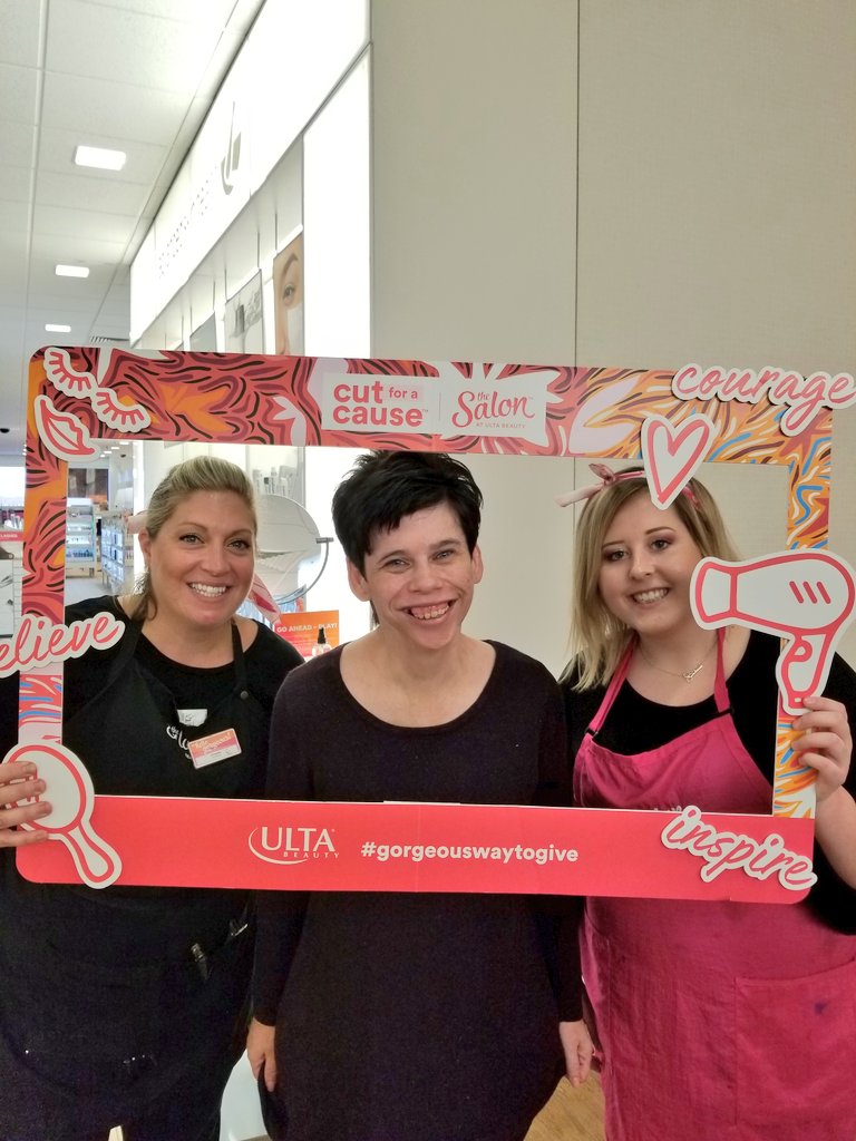 Lisa_Kahle's tweet photo. Thank you @ultabeauty for the beautiful haircut. Michele (w/one L) looks fabulous! #gorgeouswaytogive #cutforacause https://t.co/TSvUOcP8YM