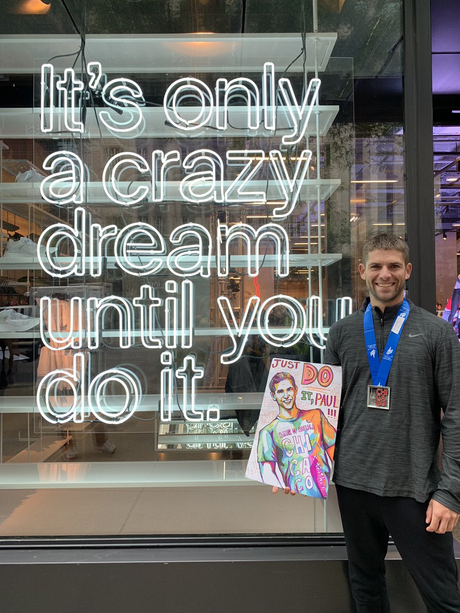 schmidagtech's tweet photo. Sunday Run Day!! First Marathon done in 3:43:42! 😤😤 Cold and rainy but we #justdoit #runchicago2018 Thanks to @NikeChicago for the medal engraving! And also great shoes! @NikeRunning https://t.co/HTt6zq3Frd