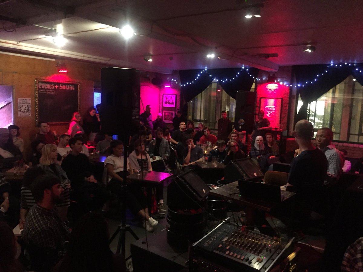 UCLurbanlab's tweet photo. Busy night at the @arcolabar for our latest #Stadtklang event, exploring grime music’s interconnected relationship with London, with @danhancox and Richard Bramwell https://t.co/nXsFu8YnU4