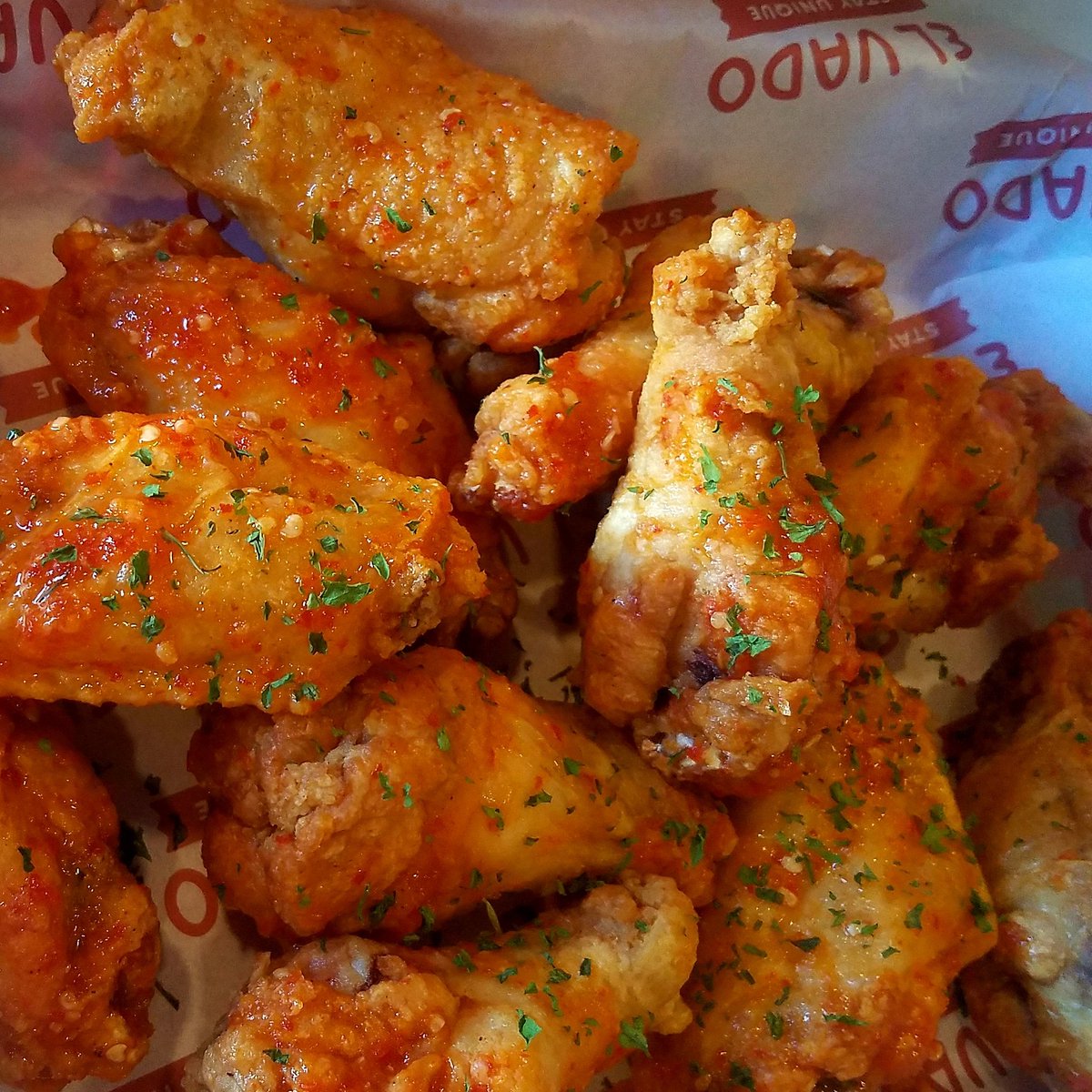 Our Happy Wingzz with Cluckin' Hot sauce.  #happychickenzz #socluckingood #happywingzz #elvadoabq #elvadotaproom #Albuquerque