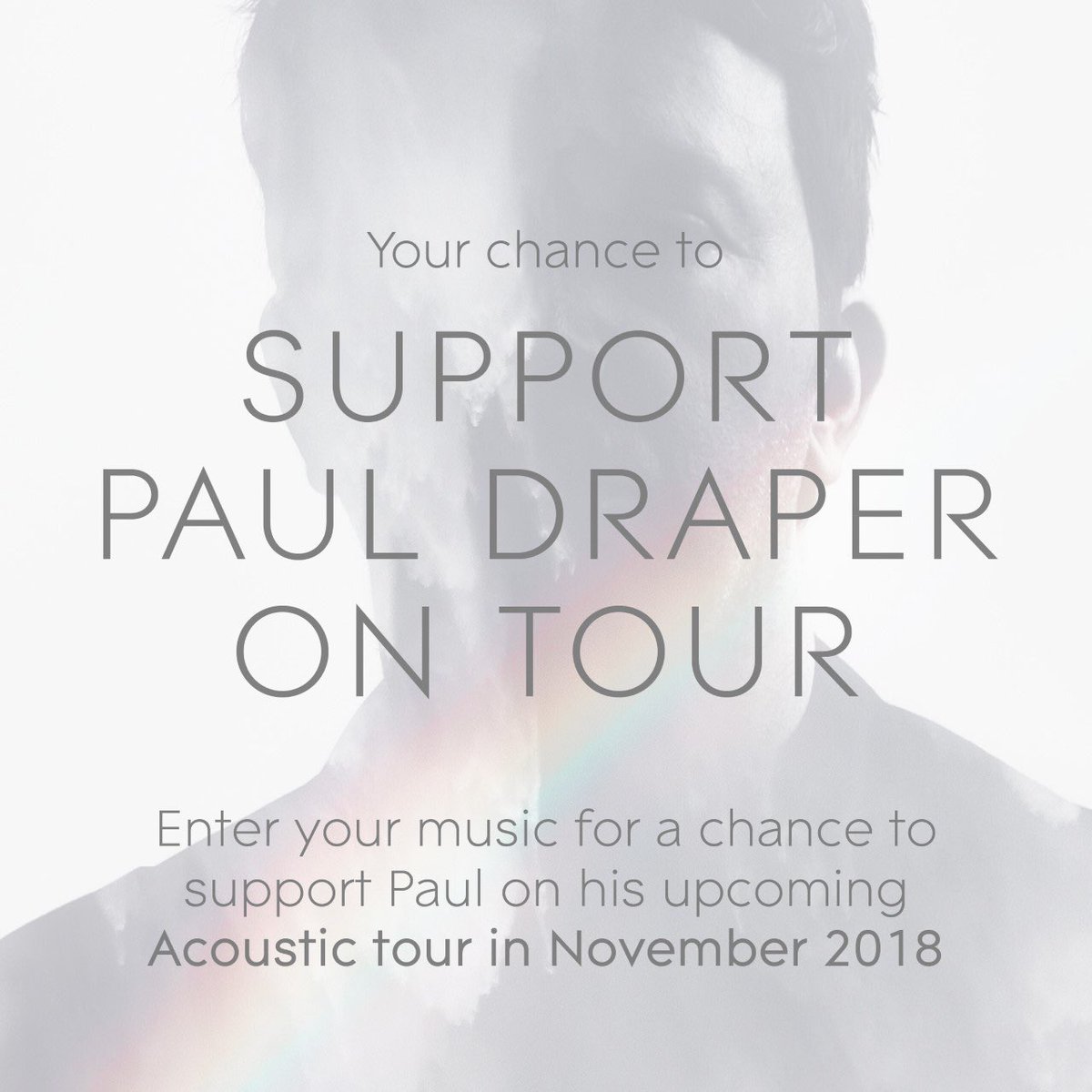 mansunband's tweet photo. COMPETITION CLOSES FRIDAY! We’re looking for local solo/acoustic artists to support @pauldraper on his upcoming acoustic shows in November 2018. To enter,send a link to your music with a short bio/YouTube clip to comps@pauldraperofficial.com by 12/10.Supports announced 19/10. https://t.co/X59MfyT4kR
