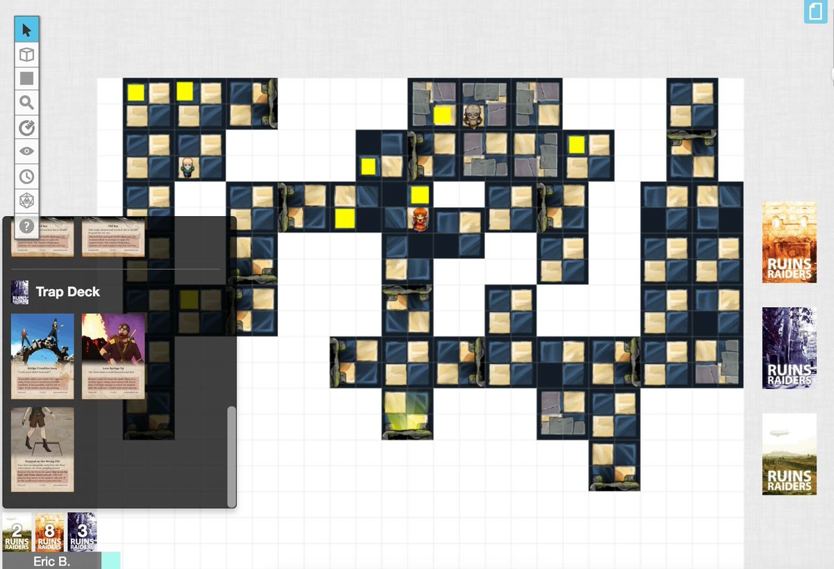 RuinsRaiders's tweet photo. Doing another digital playtest using Roll20... I keep finding rooms but no "master chest." There's a chance my team won't make it out alive by the time the trap deck runs out... https://t.co/UwrmDCFEKM