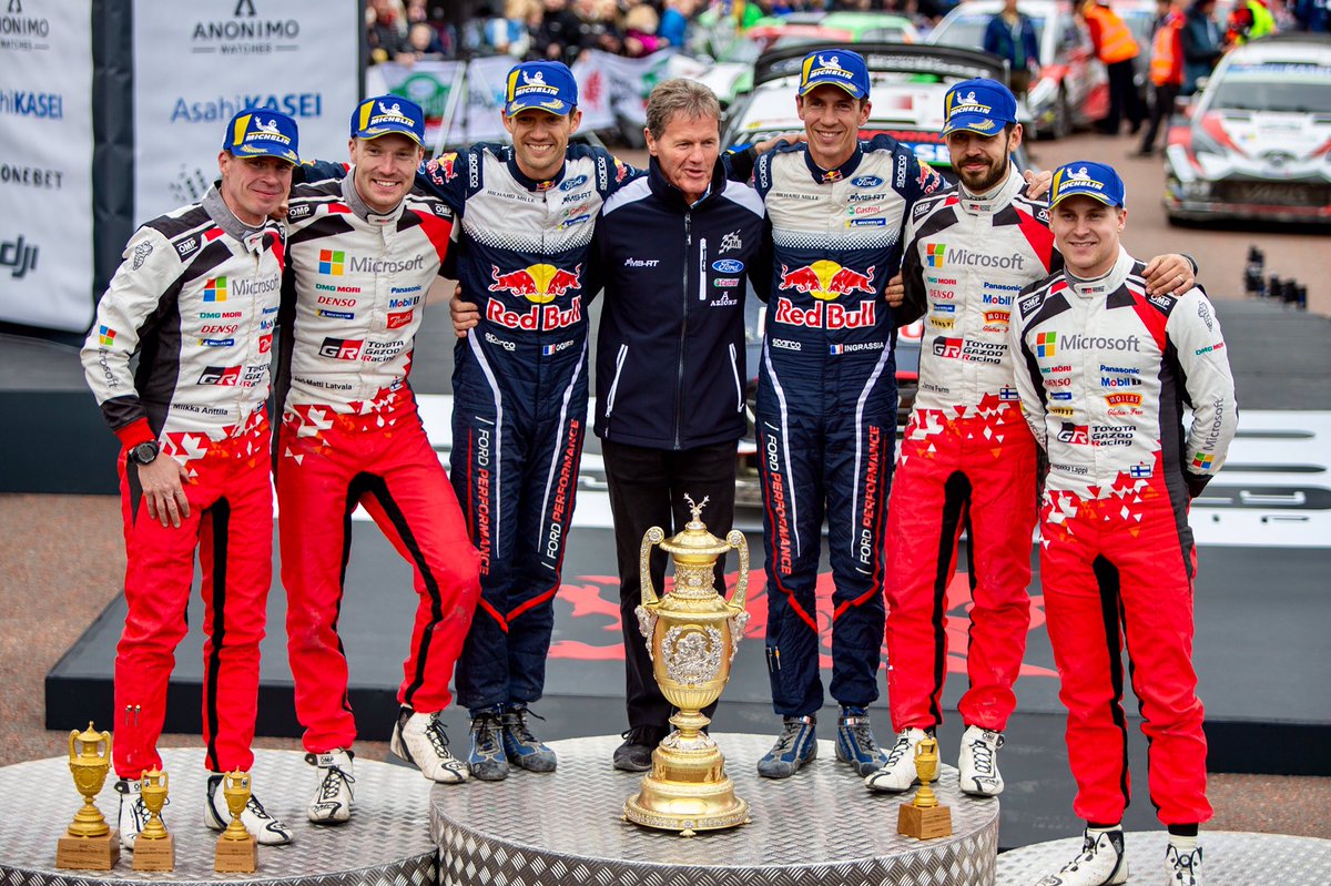 Sporturo's tweet photo. Podium for @OfficialWRC @Dayinsure @WalesRallyGB ; 1st @SebOgier , 2nd @JariMattiWRC, 3rd @EsapekkaLappi #wrc #rally #rallying #worldchampionship #walesrgb #rallygb #wales #dayinsure #northwales #walesrallygb https://t.co/DmRfMHPSo1
