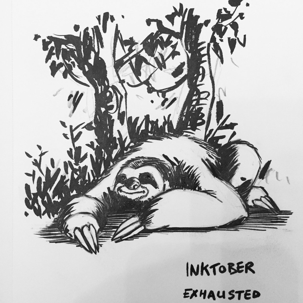 Cabaroc's tweet photo. C’est chaud de trouver du temps le week end. #Inktober #Inktober2018 #fourbu #exhausted #InkWeCan https://t.co/uaz4ltkMtZ