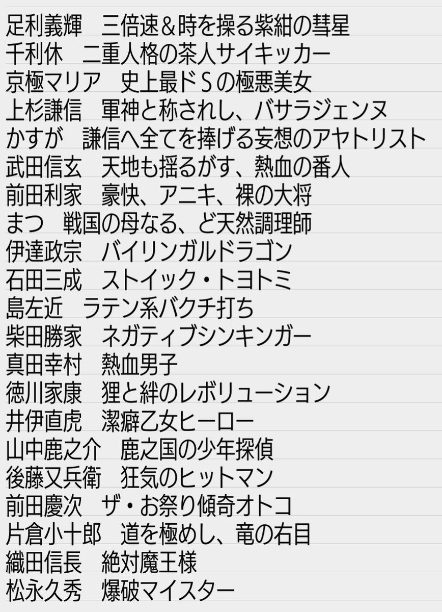 たるまき 公式なんです 4まではこういうのなくて普通に人物紹介だったんですけど 皇では何故か唐突にこんなキャッチコピーが W