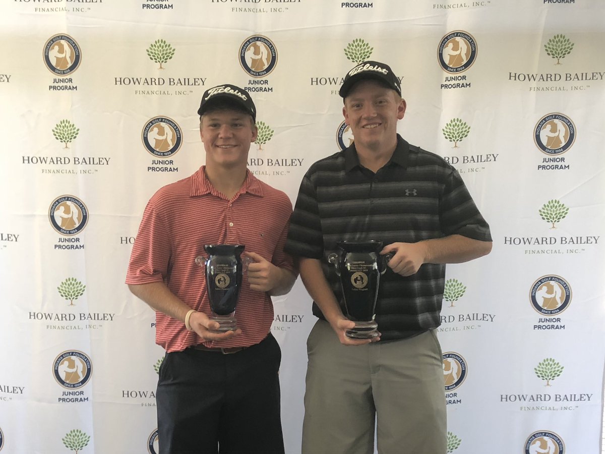 injrgolf's tweet photo. Peyton Snoeberger is the #HoosierJr champion! Fired rounds of 72-70. His future @PurdueMensGolf teammate, @nic_hofman finished runner up with 72-72. Thanks to @HowardBaileyFin for sponsoring! https://t.co/KwRPlB1xvz