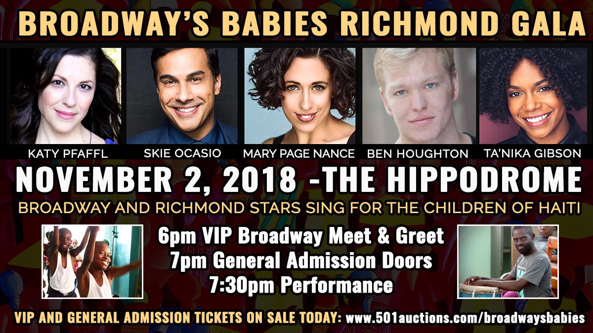 bdwaybabies's tweet photo. Something positive in this world to look forward to... GALA in Richmond, VA! November, 2nd at @HippodromeRVA! Broadway &amp; local performers raise money for arts education in Haiti! @MaryPageNance @SkieOcasio @scottwichmann @DeauEyes and more! TICKETS: https://t.co/utZcEIvMQL https://t.co/183Z4ZP013
